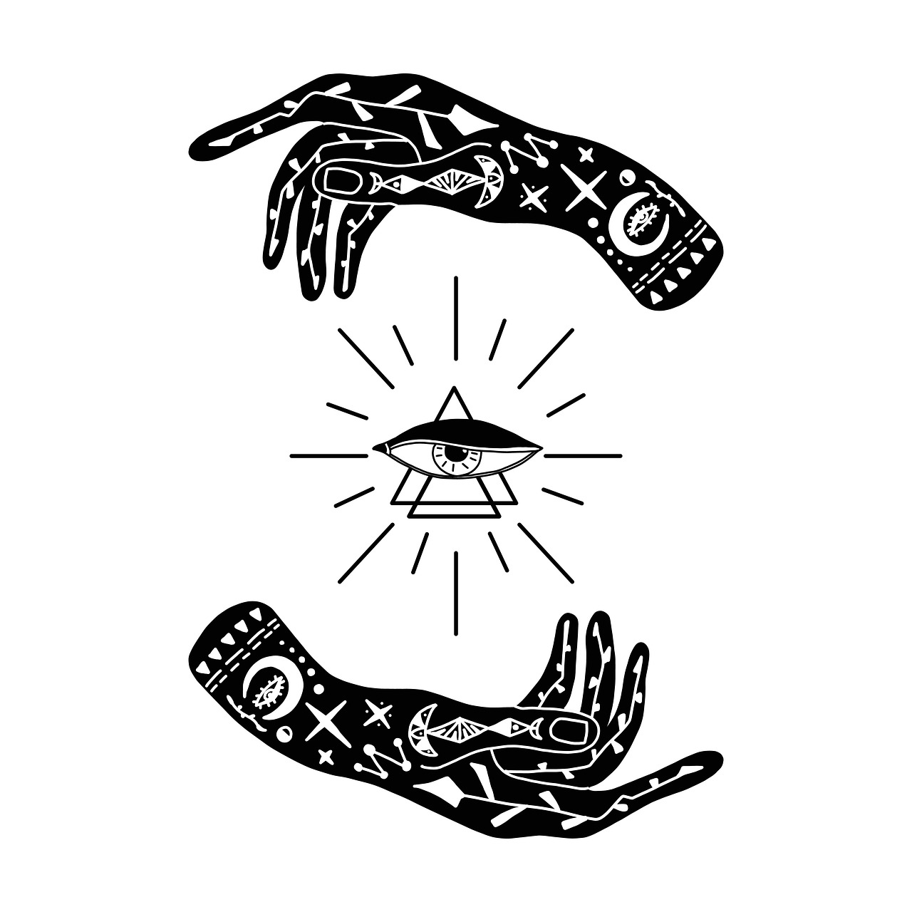 hand, symbol, magic, sign, triangle, eye, palm, icon, occult, reading, psychic, sun, tattoo, design, palmistry, fortune, alchemy, mystic, nature, tarot, abstract, astrology, geometric, white, esoteric, art